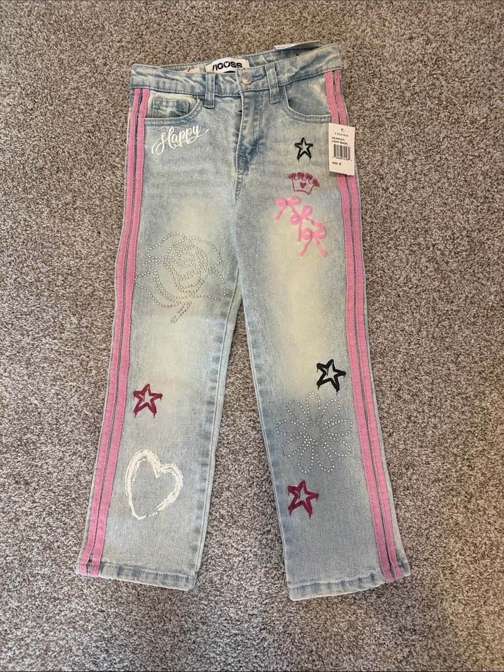 Girls size 6 Vigoss Light Wash Jeans with Pink Side Stripes